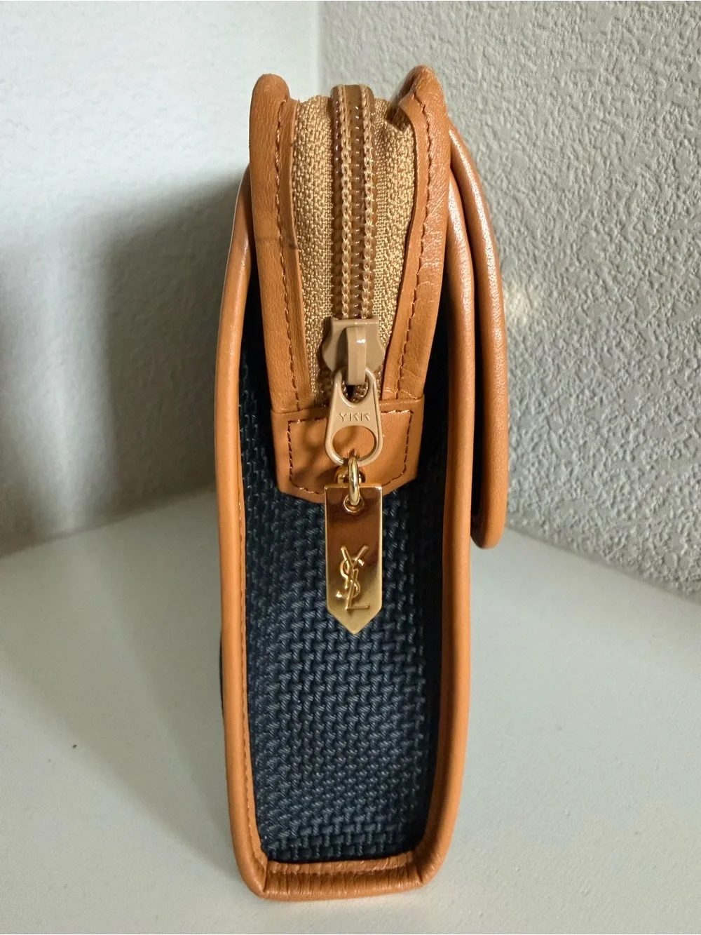 Yves Saint Laurent Black Woven & Tan Trim Envelope Clutch - Picture 5 of 9